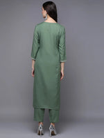 Silk Blend Green Embroidered Straight Kurta With Trouser