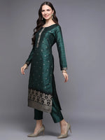 Silk Blend Green Jacquard Straight Kurta With Trouser