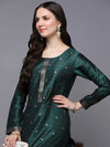 Silk Blend Green Jacquard Straight Kurta With Trouser