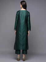 Silk Blend Green Jacquard Straight Kurta With Trouser