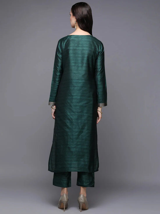 Silk Blend Green Jacquard Straight Kurta With Trouser