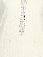 Cotton Blend Cream Schiffli Straight Kurta Pant With Dupatta