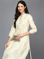 Cotton Blend White Floral Printed Flared Kurta