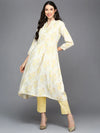 Cotton Blend White Floral Printed Flared Kurta