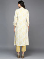 Cotton Blend White Floral Printed Flared Kurta