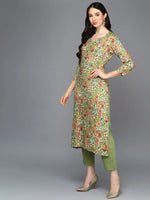 Viscose Rayon Green Ethnic Printed Straight Kurta