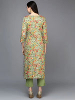 Viscose Rayon Green Ethnic Printed Straight Kurta