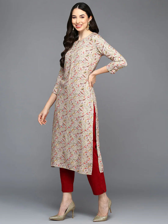 Viscose Rayon Beige Printed Straight Kurta-VCK9408_XS