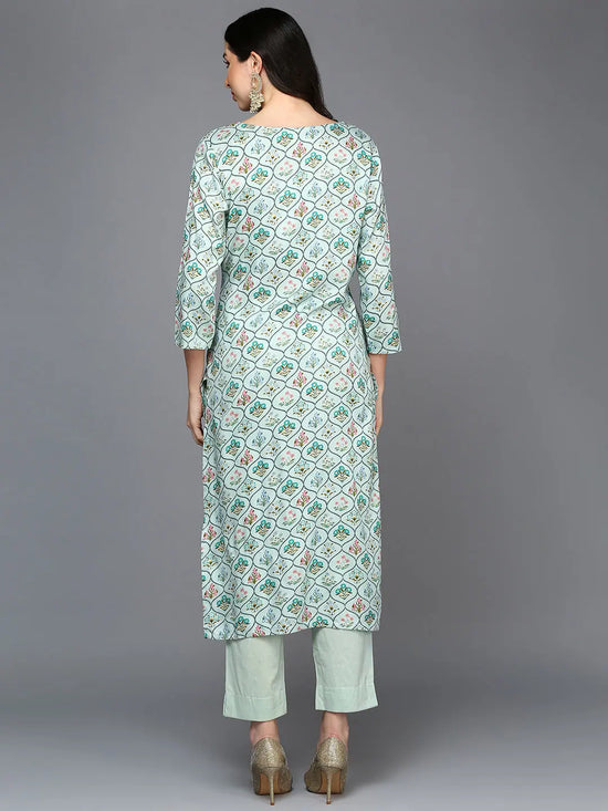 Viscose Rayon Mint Green Printed Straight Kurta