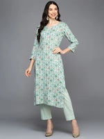 Viscose Rayon Mint Green Printed Straight Kurta