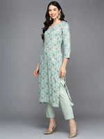 Viscose Rayon Mint Green Printed Straight Kurta