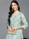 Viscose Rayon Mint Green Printed Straight Kurta