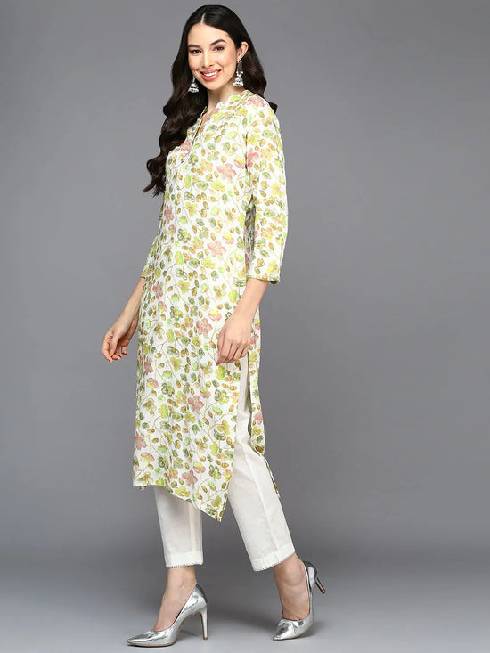 Viscose Rayon White Floral Printed Straight Kurta-VCK9413_XS