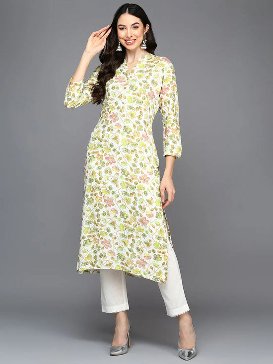 Viscose Rayon White Floral Printed Straight Kurta-VCK9413_XS