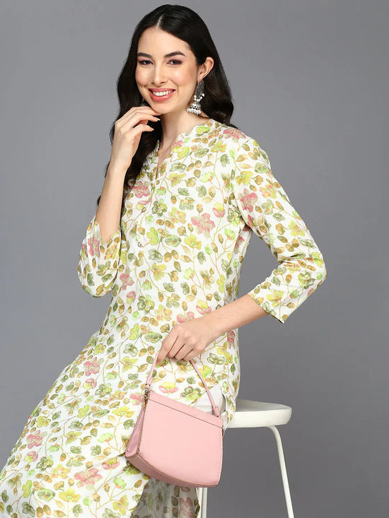 Viscose Rayon White Floral Printed Straight Kurta-VCK9413_XS