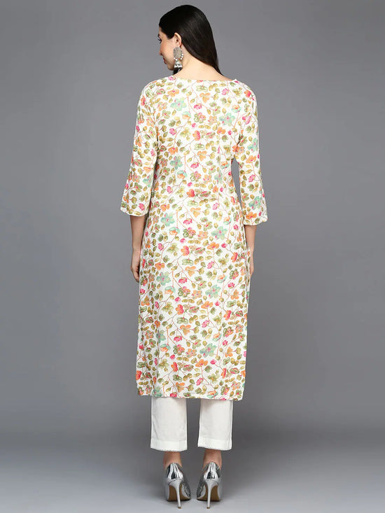 Viscose Rayon White Floral Printed Straight Kurta-VCK9412_XS