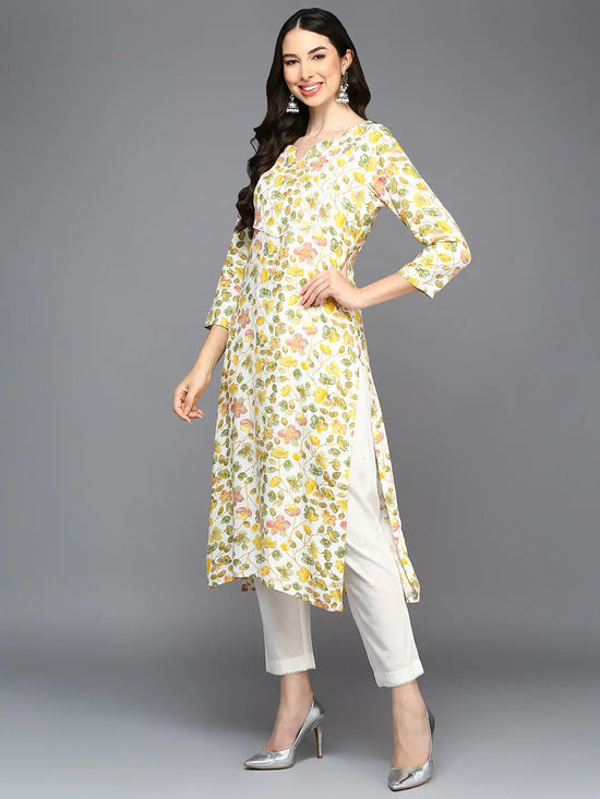 Viscose Rayon White Floral Printed Straight Kurta-VCK9411_XS