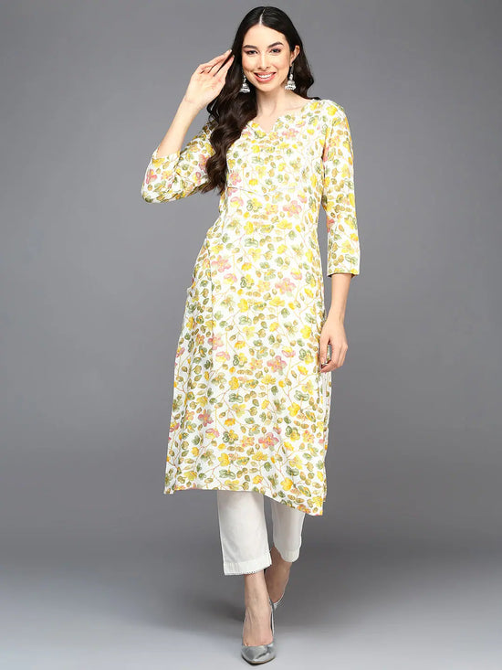 Viscose Rayon White Floral Printed Straight Kurta-VCK9411_XS