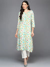 Viscose Rayon Off White Floral Printed Straight Kurta