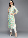 Viscose Rayon Off White Floral Printed Straight Kurta