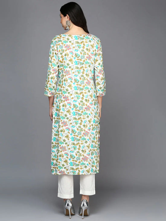 Viscose Rayon Off White Floral Printed Straight Kurta