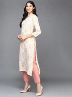 Cotton Blend Off White Embroidered Straight Kurta-VCK9415_XS