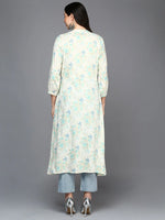 Cotton Blend Off White Floral Printed Flared Kurta-VCK9418_XS