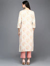 Cotton Blend Off White Floral Printed Straight Kurta