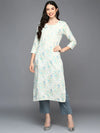 Cotton Blend Off White Embroidered Straight Kurta-VCK9416_XS