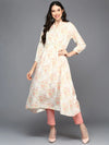 Cotton Blend Off White Floral Printed Flared Kurta-VCK9419_XS