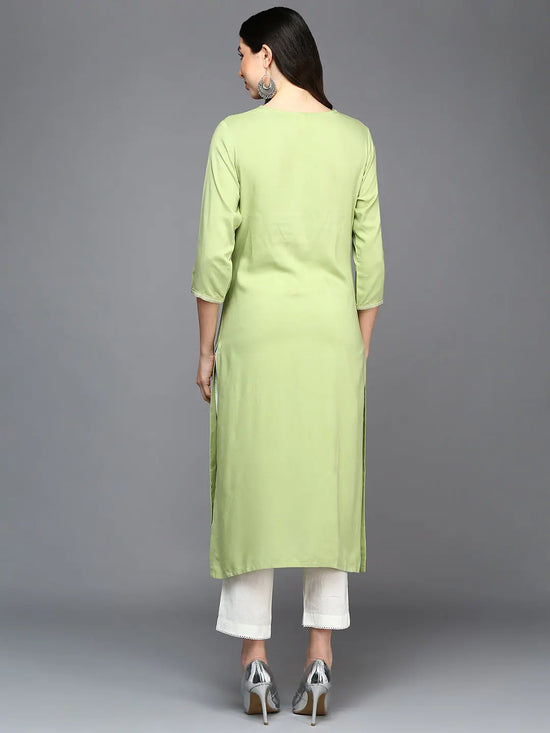 Viscose Rayon Green Embroidered Kurta