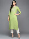 Viscose Rayon Green Embroidered Kurta