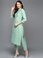 Silk Blend Green Embroidered Straight Kurta-VCK9427_XS