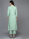 Silk Blend Green Embroidered Straight Kurta-VCK9427_XS