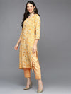 Viscose Rayon Yellow Floral Printed Straight Kurta