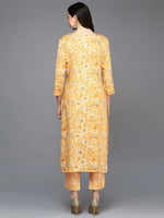 Viscose Rayon Yellow Floral Printed Straight Kurta