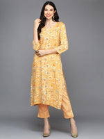 Viscose Rayon Yellow Floral Printed Straight Kurta