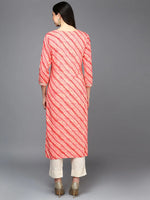 Viscose Rayon Peach Leheriya Printed Straight Kurta