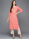 Viscose Rayon Peach Leheriya Printed Straight Kurta