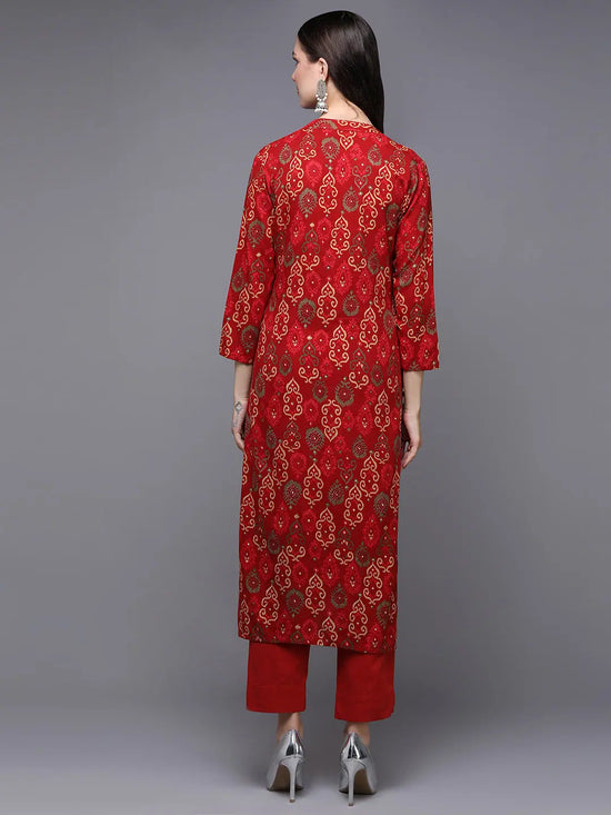 Viscose Rayon Red Ikat Printed