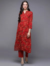 Viscose Rayon Red Ikat Printed