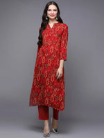 Viscose Rayon Red Ikat Printed