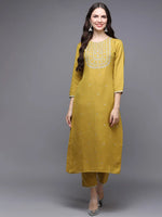 Silk Blend Yellow Embroidered Straight-VCK9459_XS