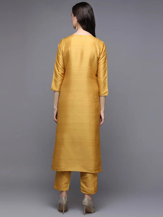 Silk Blend Yellow Embroidered Straight-VCK9484_XS