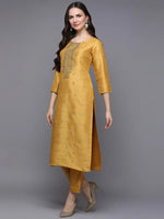 Silk Blend Yellow Embroidered Straight-VCK9484_XS