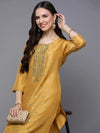 Silk Blend Yellow Embroidered Straight-VCK9484_XS