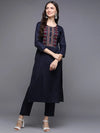 Silk Blend Navy Blue Embroidered