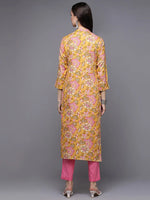 Yellow Cotton Floral Printed Straight