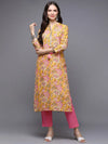 Yellow Cotton Floral Printed Straight