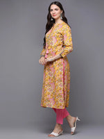 Yellow Cotton Floral Printed Straight